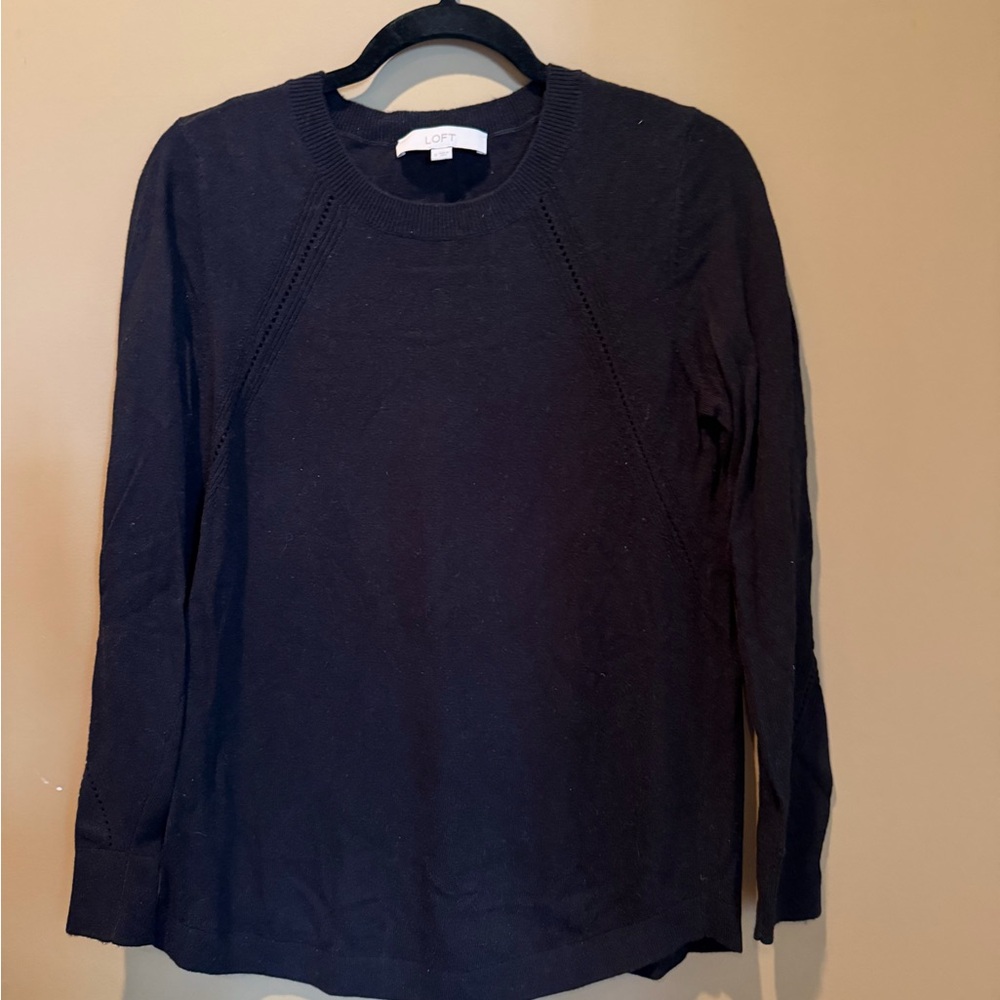 LOFT Womens Pointelle Sweater Black Medium